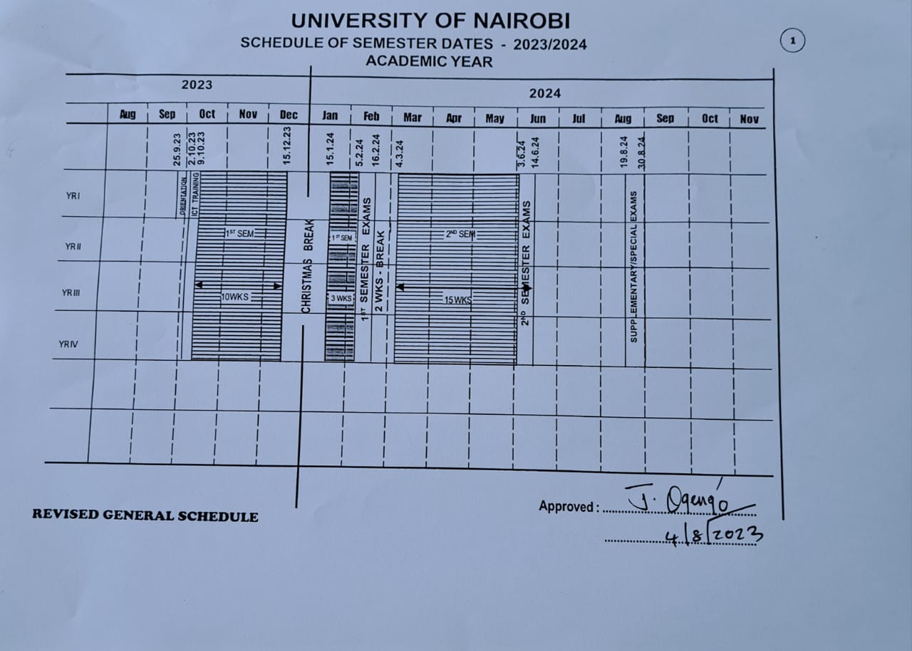 SCHEDULE OF SEMESTER DATES - 2023/2024 ACADEMIC YEAR