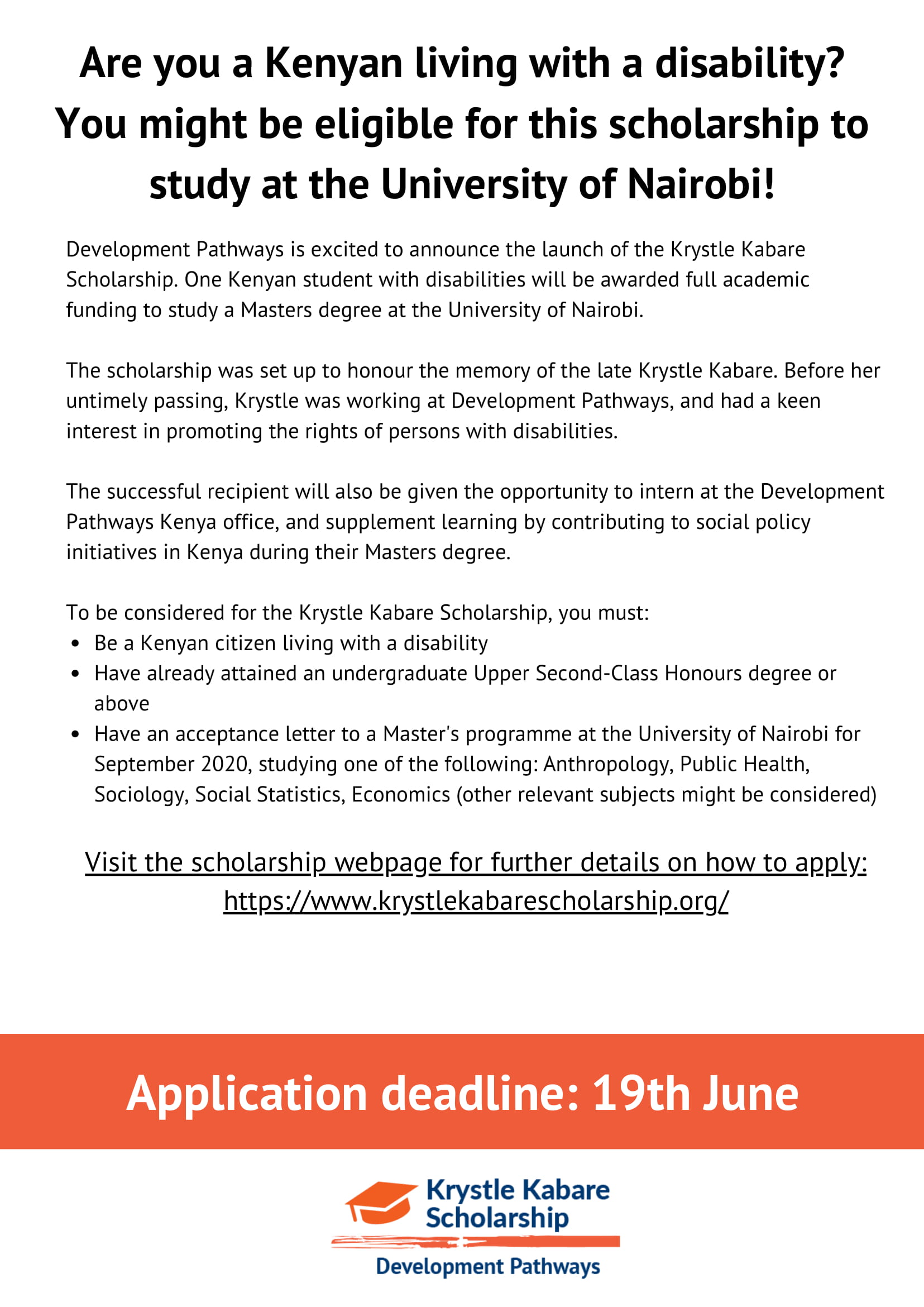 Development Pathways - Krystle Kabare Scholarship